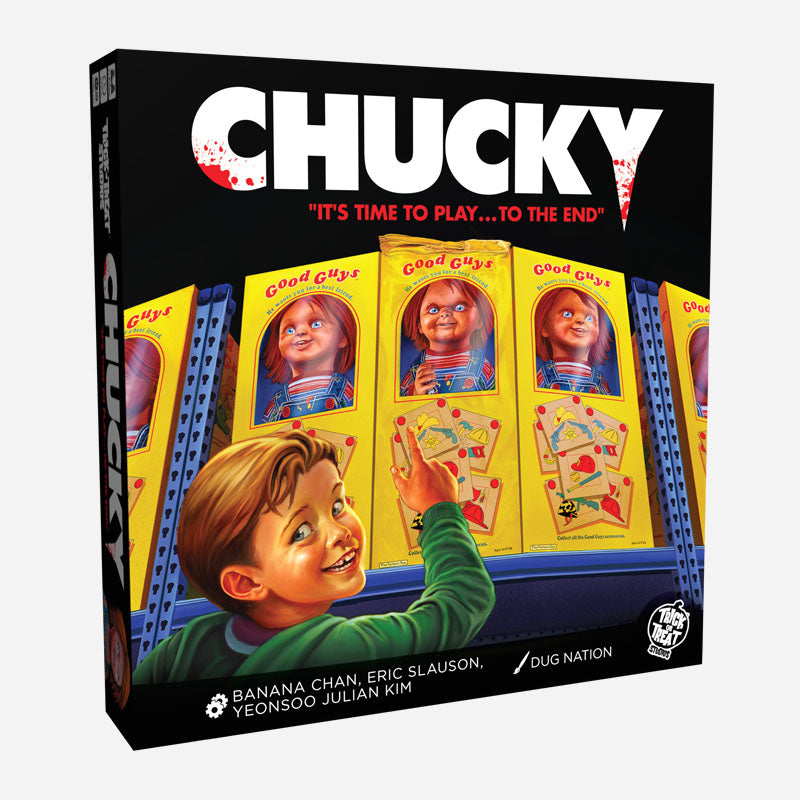 Chucky "It's time to play ... to the end" Box  Art of child and Chucky dolls