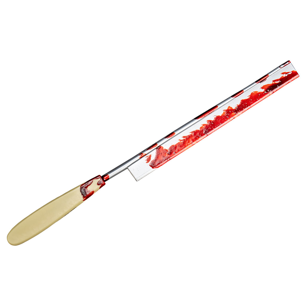 Straight razor prop.  Cream colored handle, silver blade, both blood smeared.