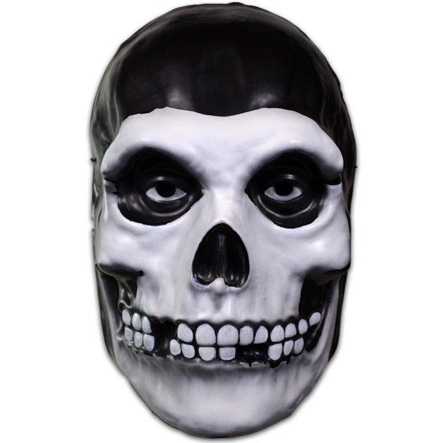 Vacuform plastic mask. Skull face, wearing black hood.
