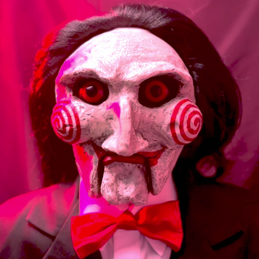 video of Billy the Puppet deluxe prop, showing eyes lighting up and mouth moving