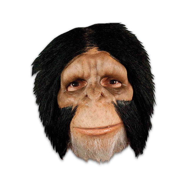 Mask, Chimpanzee face, black hair on head and cheeks, white hair on chin.