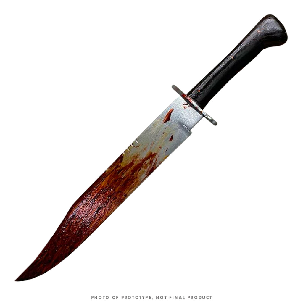Prop.  Bowie knife smeared with blood, black handle.