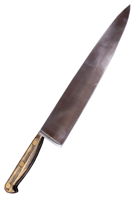 Butcher knife prop.  Silver blade, wood finish handle.