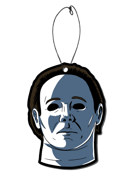 Air freshener. Michael Myers face and neck.  Brown hair, white and gray face.