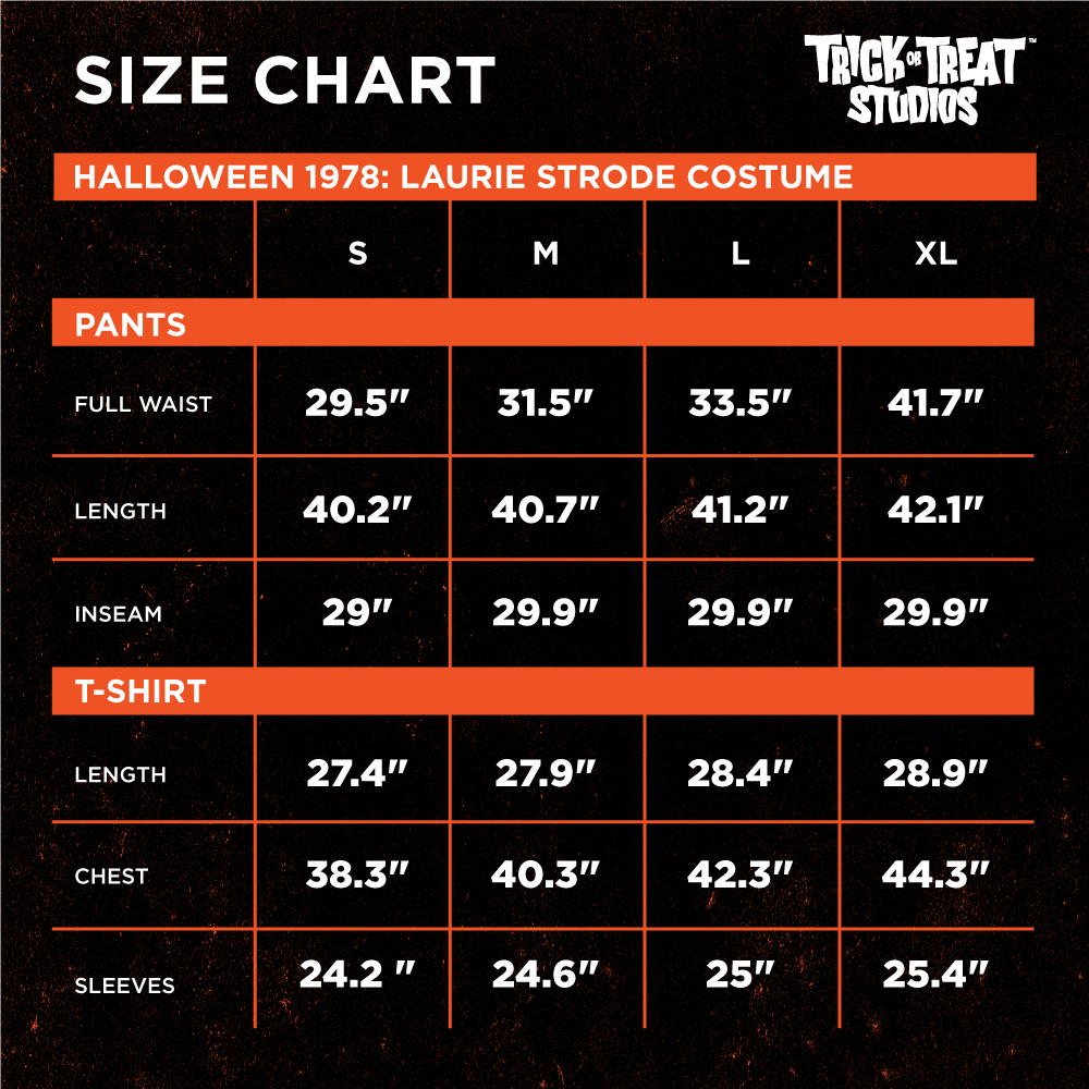 Laurie Strode costume Size chart