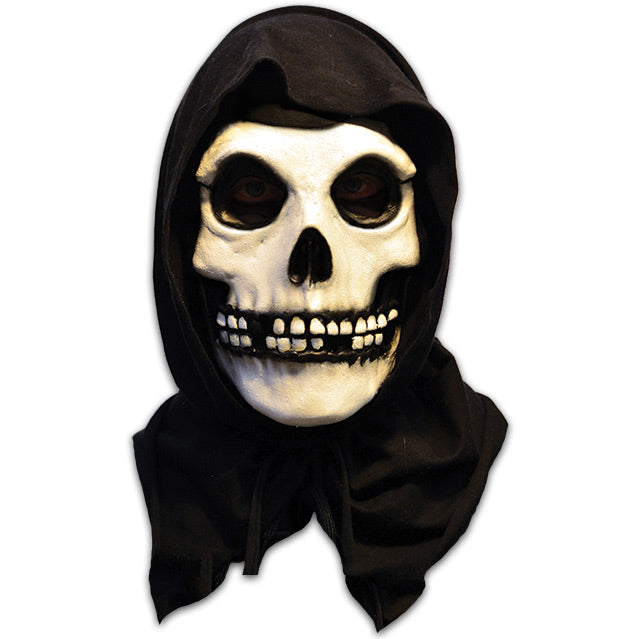 Mask.  Skull face, wearing black hood.