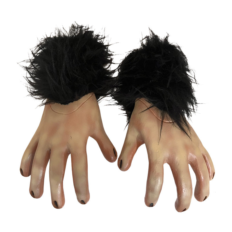 Costume alien hands.  Backs of hands, black fur cuffs, black lines for fingernails.