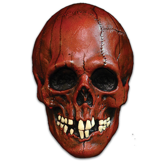 Red skull mask.  Crooked and missing teeth.