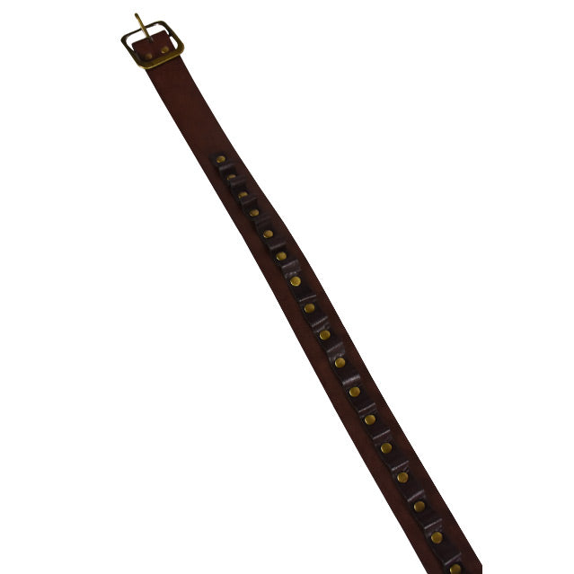 brown belt with brass studs
