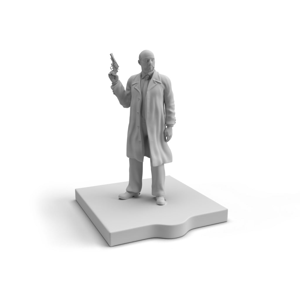 White miniature, Dr. Samuel Loomis, on white background.