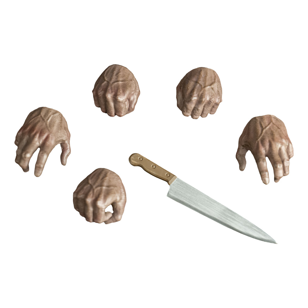 overhead view, 5 accessory hands and kitchen knife accessory