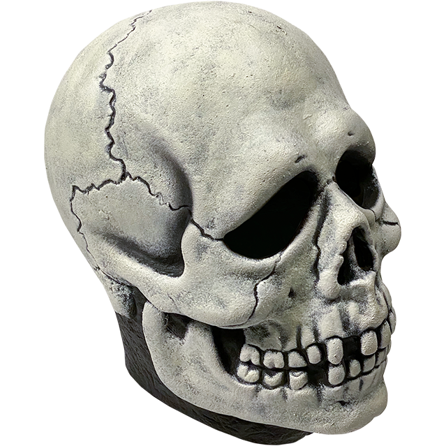Mask, right side view. White skull face. black neck.