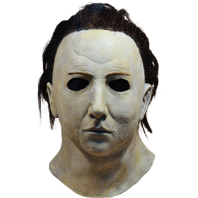 Halloween 5 Michael Myers mask, head and neck. White face, dark brown hair.