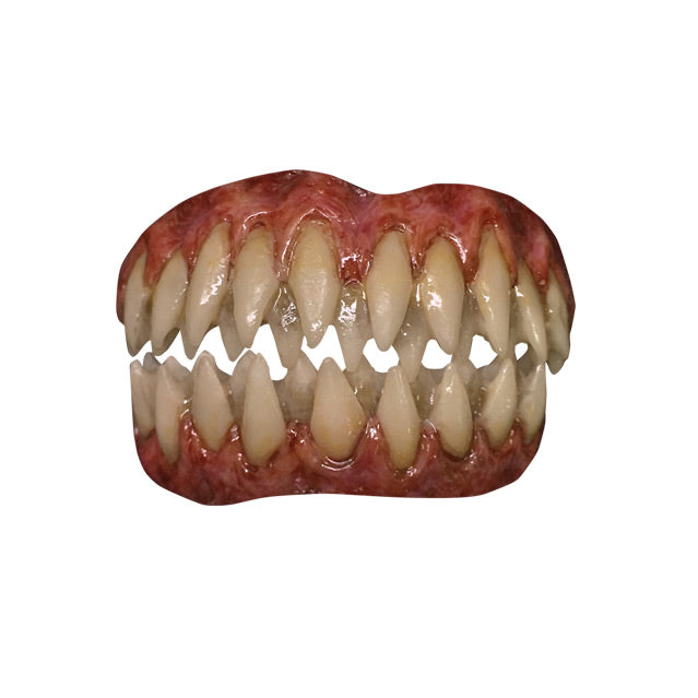 Costume teeth.  Double rows of sharp misaligned teeth in pink and red gums.