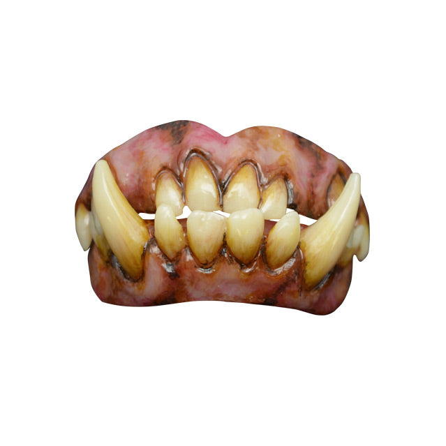 Costume teeth.  Dirty teeth with underbite, enlarged bottom canines, in pink, brown and black gums.