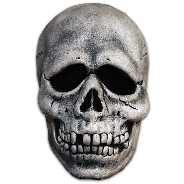 Mask, front view. White, gray and black skull face. 