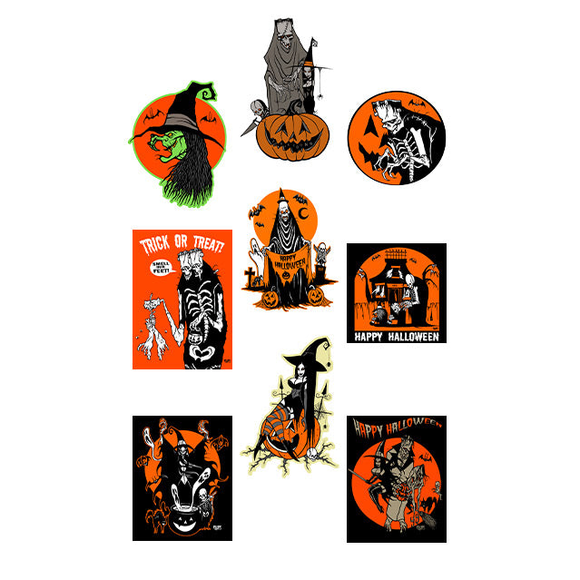Eric Pigors, Halloween wall decor 9 pieces.  Orange, green, black and white.