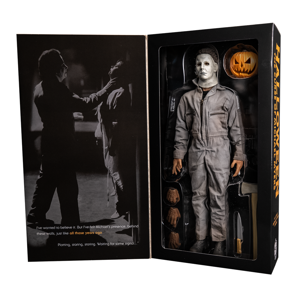 Product packaging, front open, inner window box, Michael Myers figure and accessories.