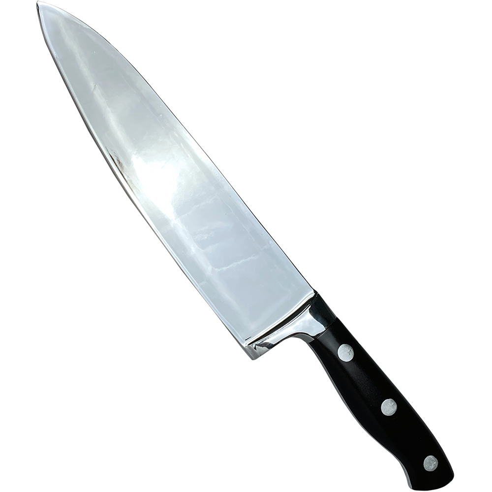 Butcher knife prop.  Silver blade, black handle.