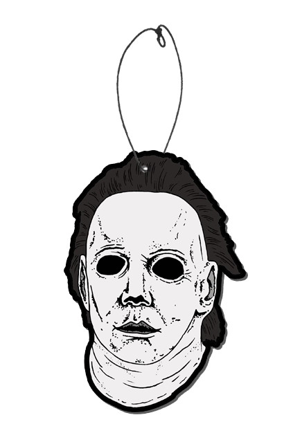 Air freshener. Head and neck Michael Myers mask. Black, white and gray.