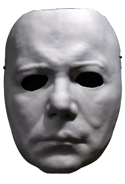 Front view, Plastic facemask. white skin.