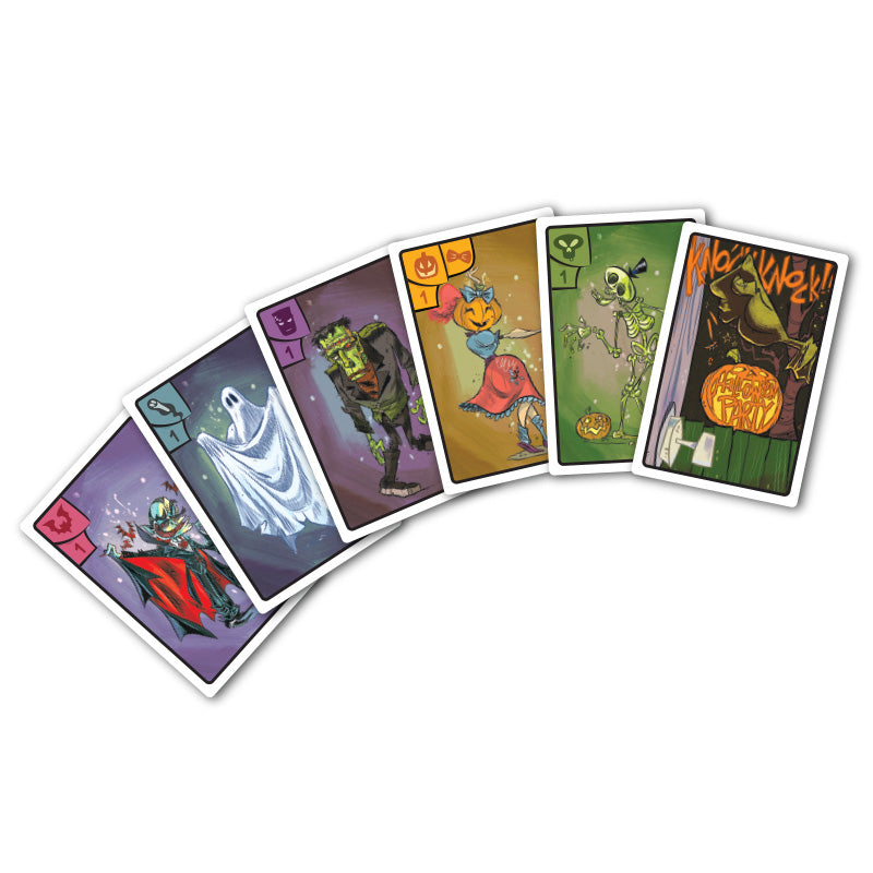  Cards spread out showing illustrations of monsters and ghosts.