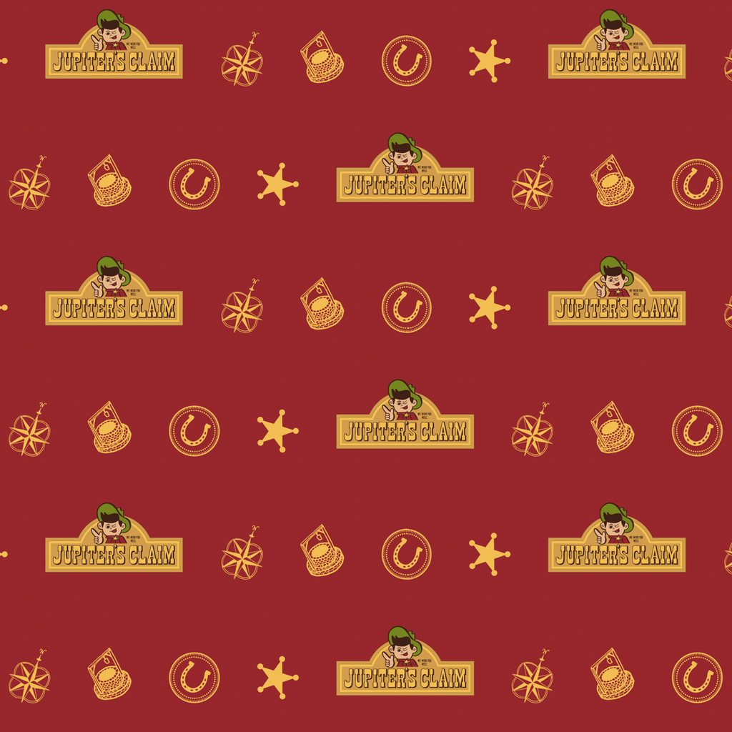 Wrapping paper. Repeating pattern, gold on red background.